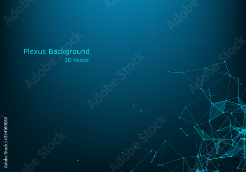 Abstract vector background. Futuristic style card. Background for business presentations. Molecular structure. Lines, point, planes in 3d space. Cybernetic dots, creative banner.