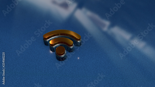 Wi-fi symbol close up - metal shape on metallic background. Render 3D. photo