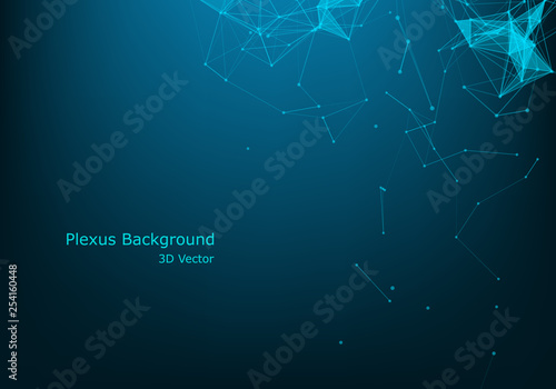 Abstract plexus background with connected lines and dots. Wave flow. Plexus geometric effect Big data with compounds. Lines plexus, minimal array. Digital data visualization. Vector illustration.