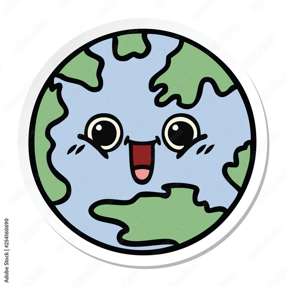 Obraz premium sticker of a cute cartoon planet earth