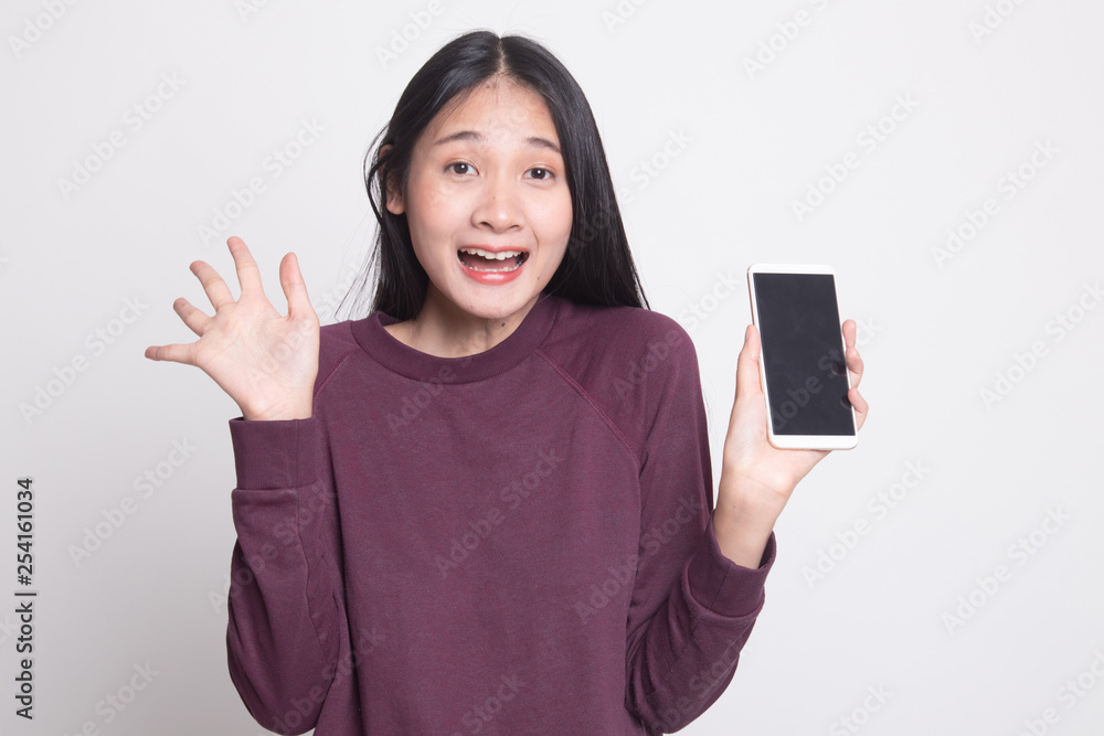 Young Asian woman with mobile phone. Young Asian woman with mobile phone.