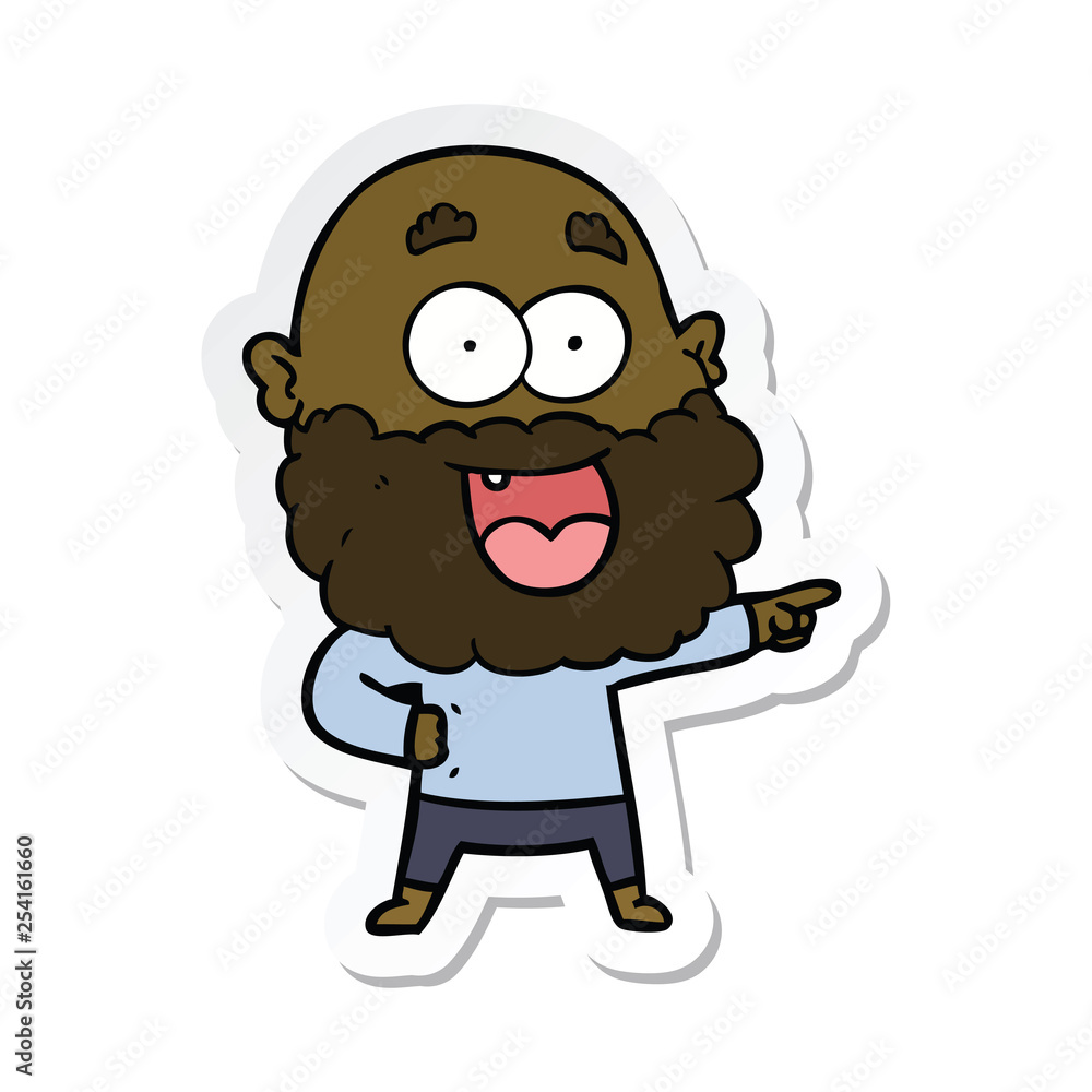 sticker of a cartoon crazy happy man with beard sticker of a cartoon crazy happy man with beard