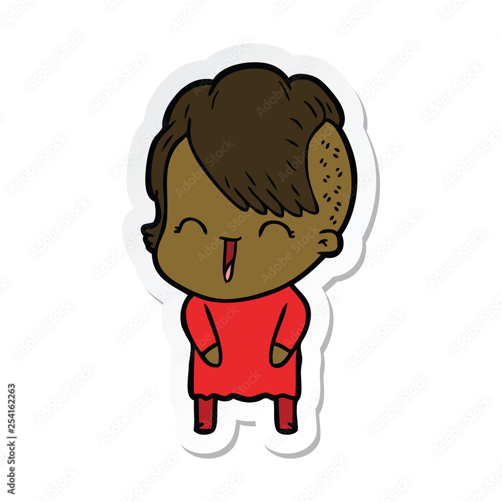 sticker of a cartoon happy hipster girl sticker of a cartoon happy hipster girl