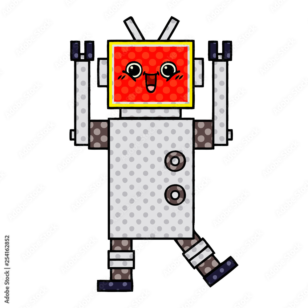 comic book style cartoon happy robot comic book style cartoon happy robot
