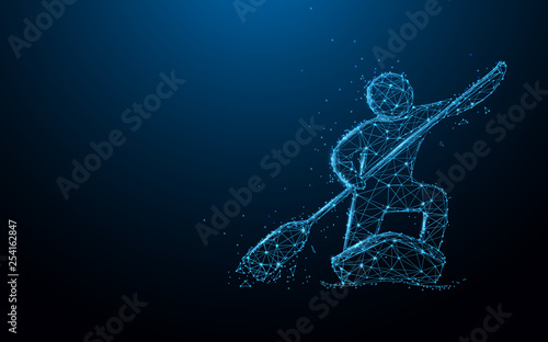 Stand up paddle boarding from lines  triangles and particle style design. Illustration vector
