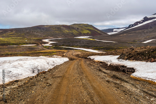 Road through Snaefellsjokull National Park in Snaefellsnes peninsula in Western Iceland.