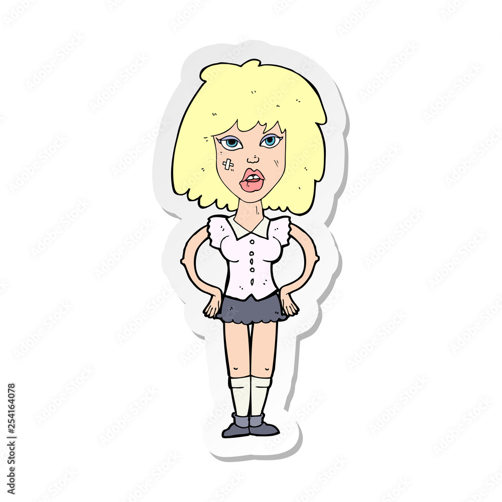 sticker of a cartoon woman been in fight sticker of a cartoon woman been in fight