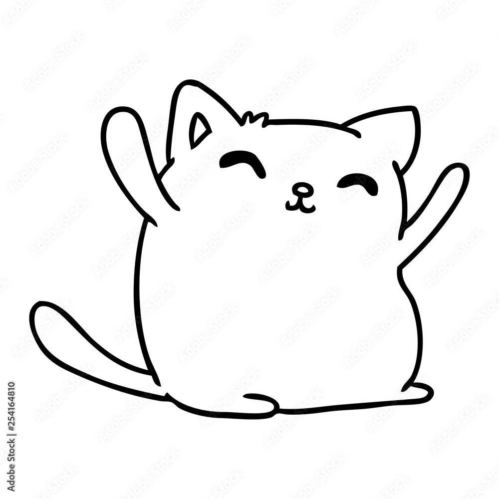 line drawing of cute kawaii cat