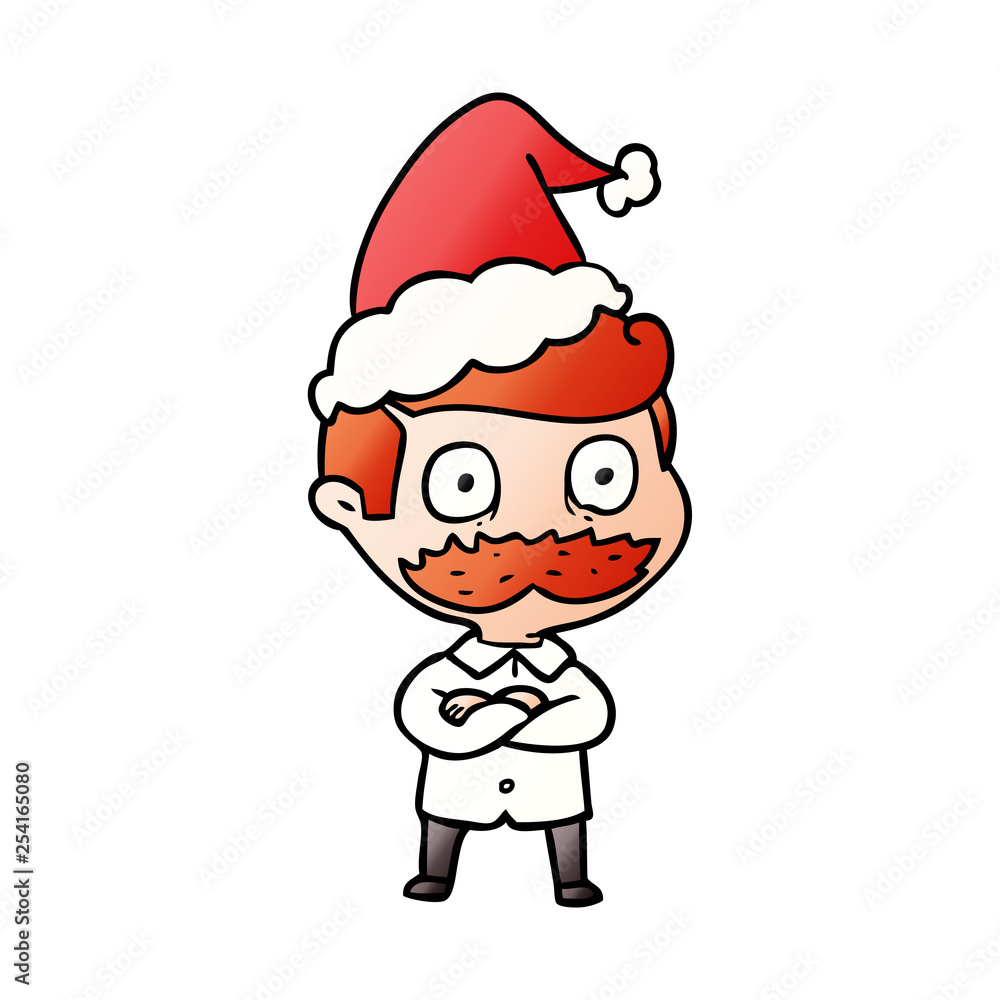 gradient cartoon of a man with mustache shocked wearing santa hat gradient cartoon of a man with mustache shocked wearing santa hat