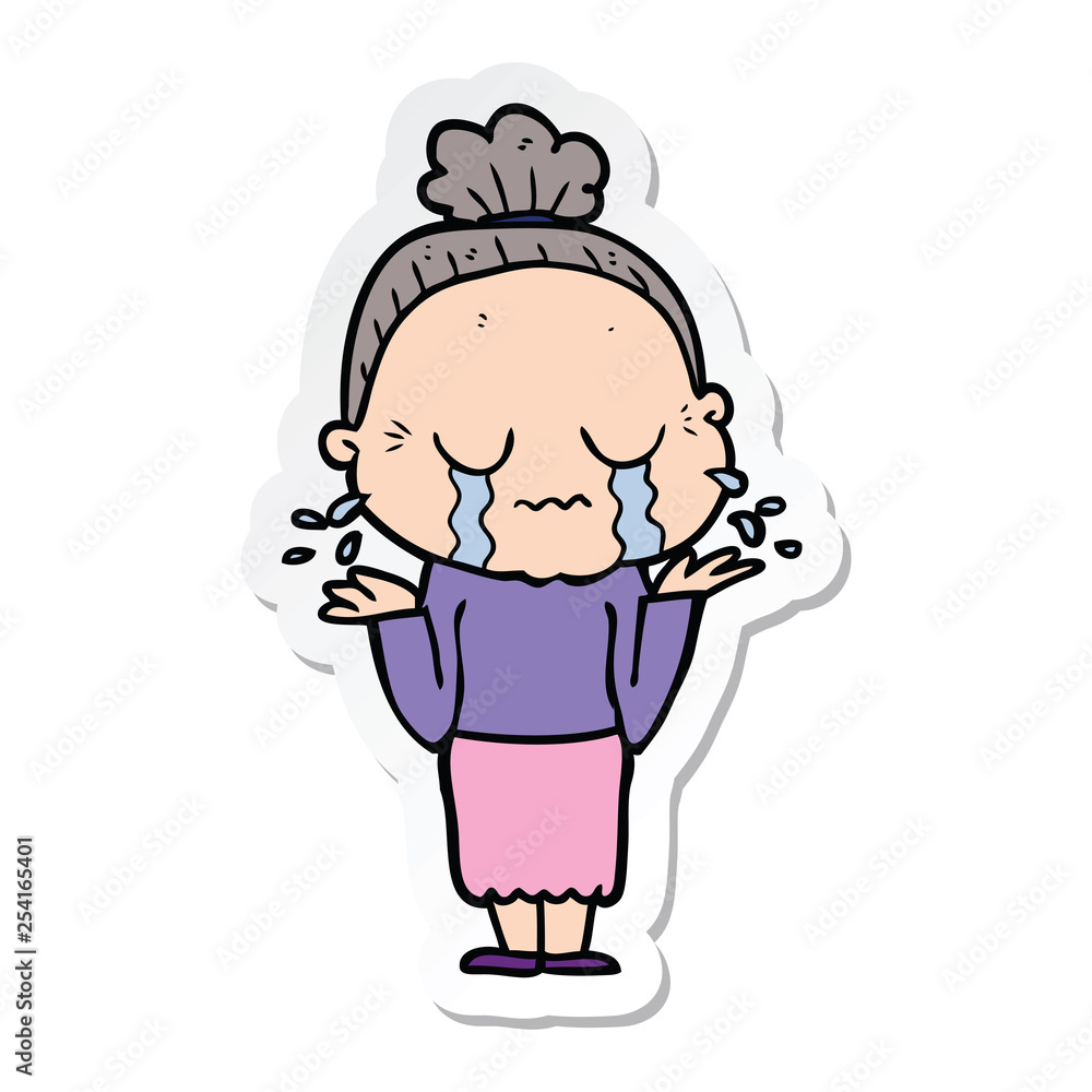 Fototapeta premium sticker of a cartoon crying old lady