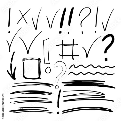 Hand drawn sketch marker, brushed signs, arrows