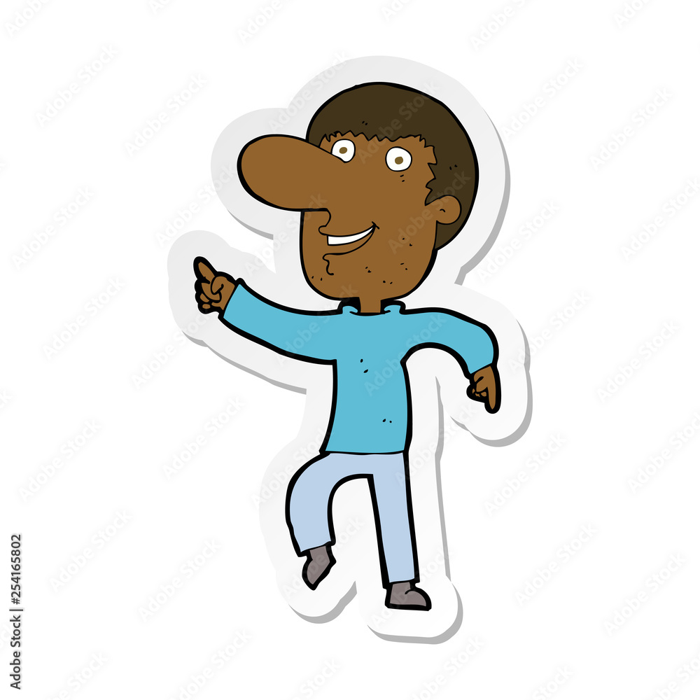 sticker of a cartoon happy man dancing