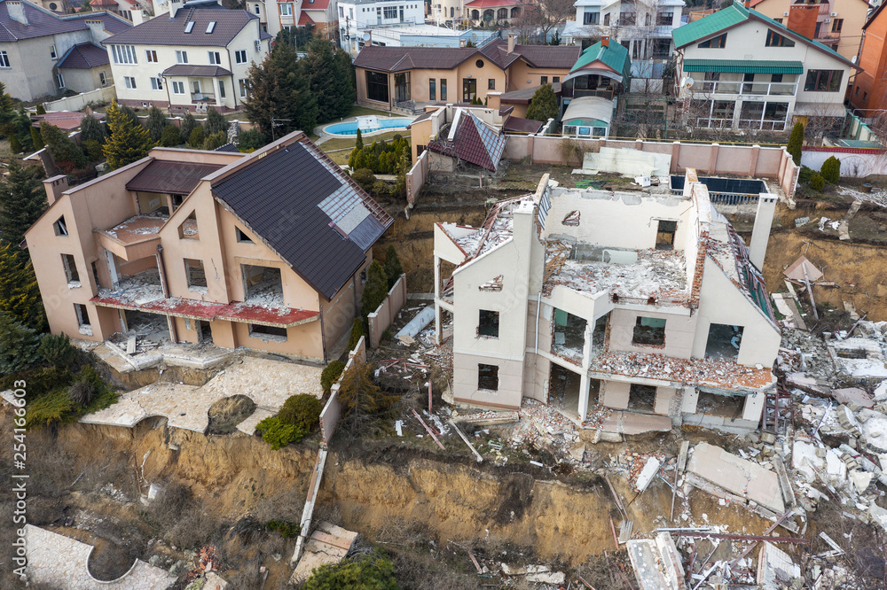 Landslide Caused By Rains Of Hurricane Destroyed Expensive Cottages And