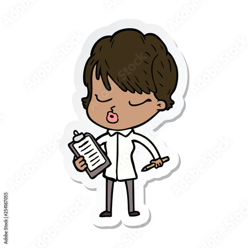 sticker of a cartoon woman with eyes shut