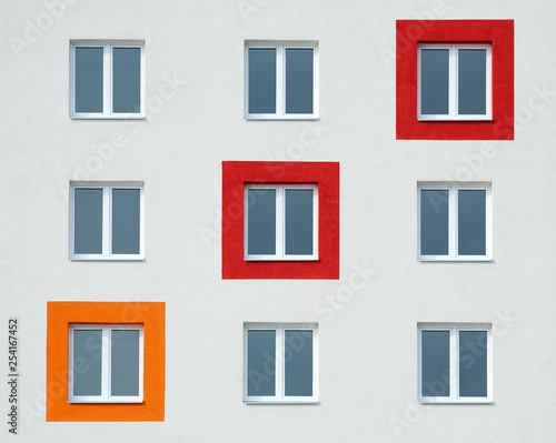 Bright facade, residential building with large Windows