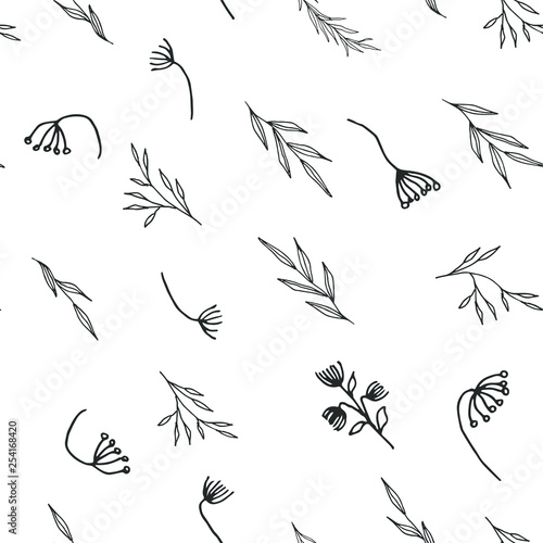 hand drawn floral pattern for fabric, wallpaper, packing, textile, print. Line art. 