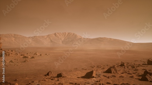 Fototapeta Naklejka Na Ścianę i Meble -  Panoramic landscape on the surface of Mars. 3D Rendering
