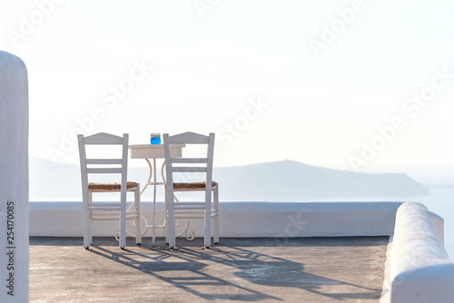 Terrace on the sea - Thira village - Aegean sea - Santorini island - Greece