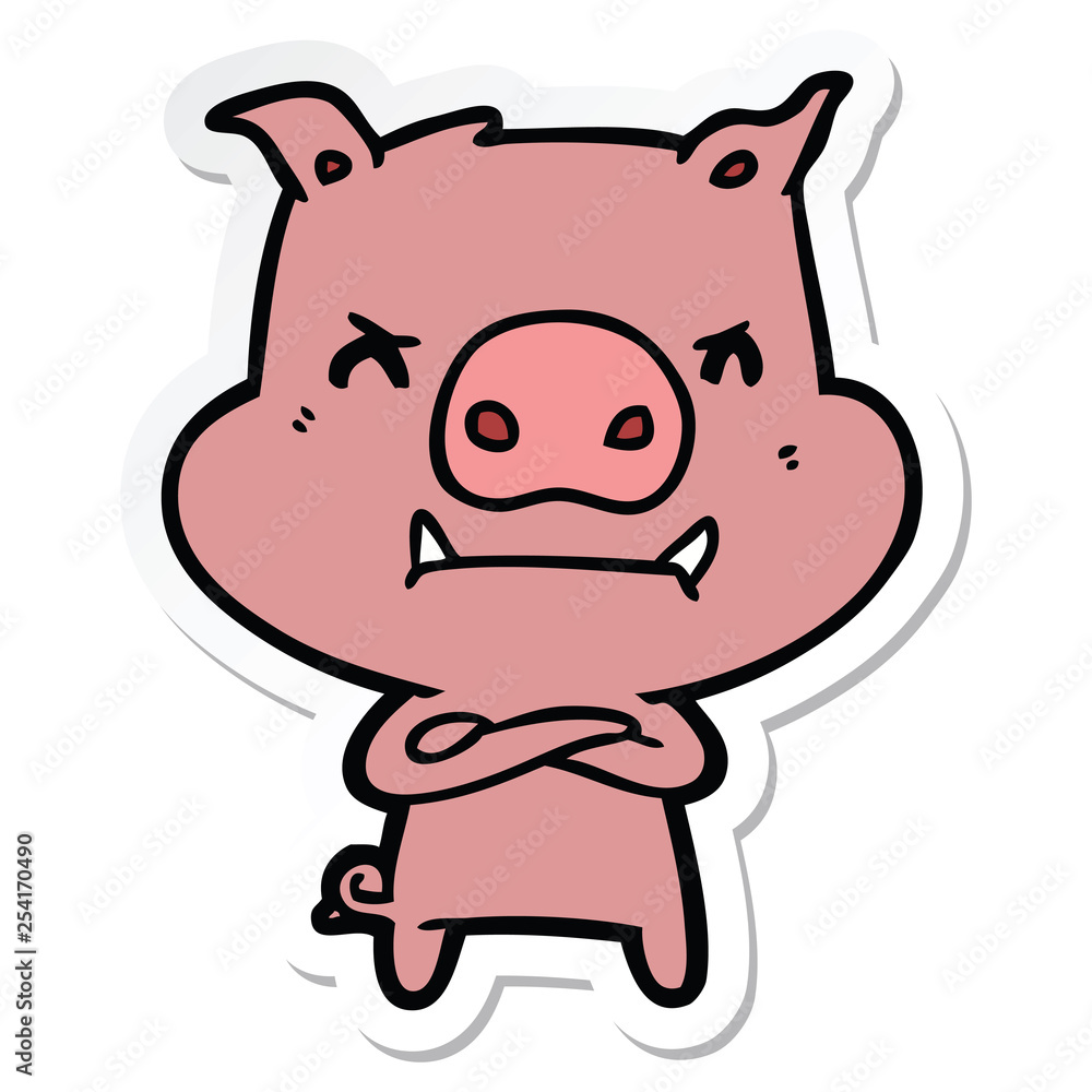 sticker of a angry cartoon pig sticker of a angry cartoon pig