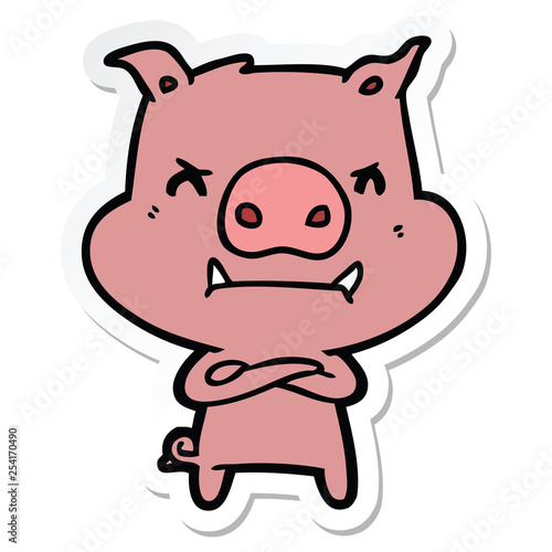 sticker of a angry cartoon pig