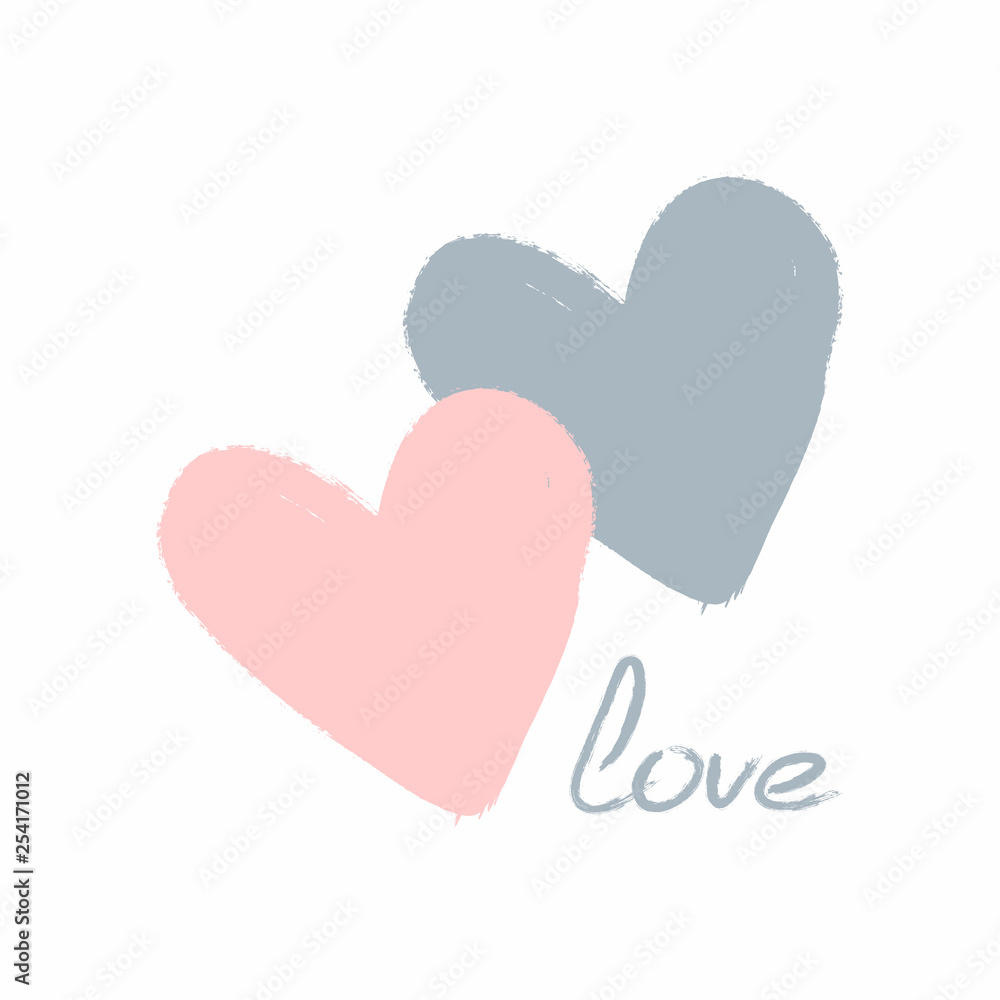 Hearts and handwritten word Love. Sketch, grunge, graffiti, watercolor. Cute poster, print, card, sticker. White, blue, pink. Hearts and handwritten word Love. Sketch, grunge, graffiti, watercolor. Cute poster, print, card, sticker. White, blue, pink.