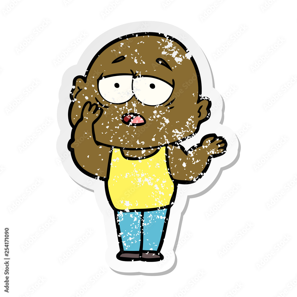 distressed sticker of a cartoon tired bald man distressed sticker of a cartoon tired bald man