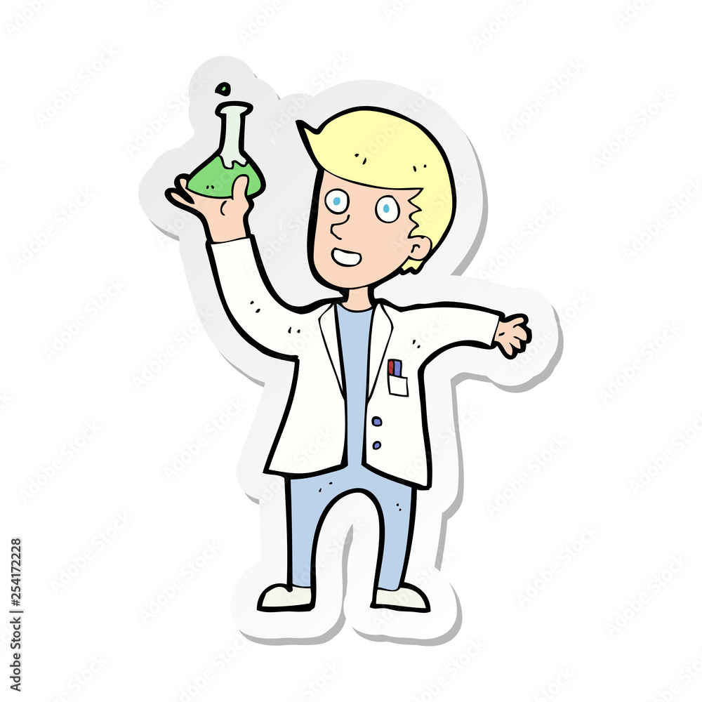 sticker of a cartoon happy scientist sticker of a cartoon happy scientist