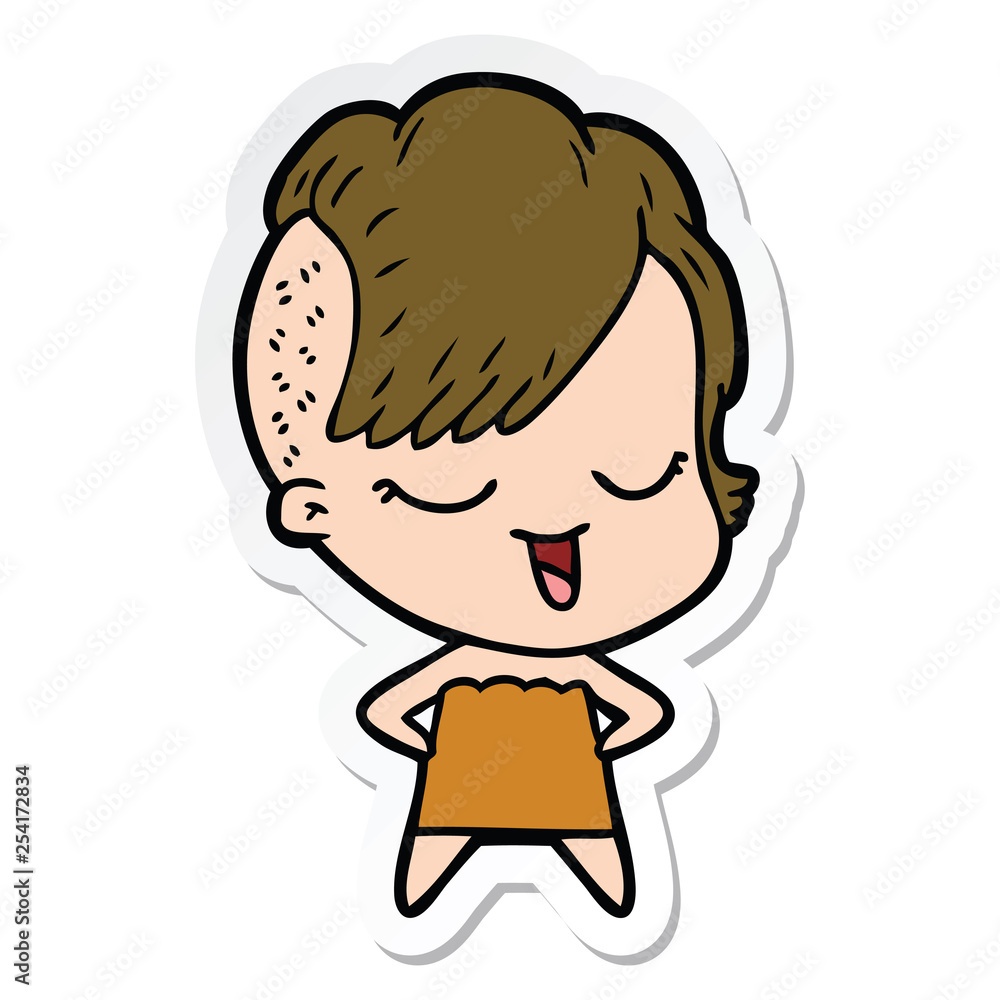 sticker of a happy cartoon girl sticker of a happy cartoon girl
