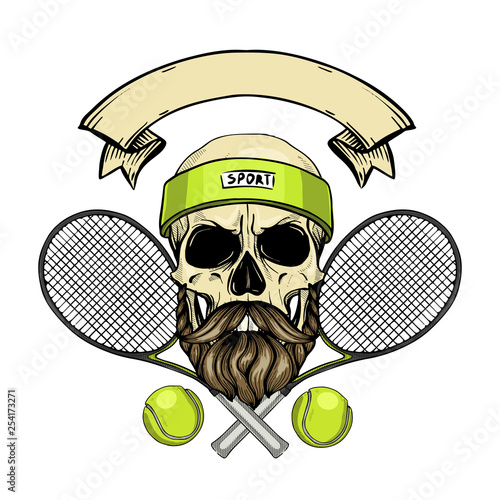 Skull with tennis racquets
