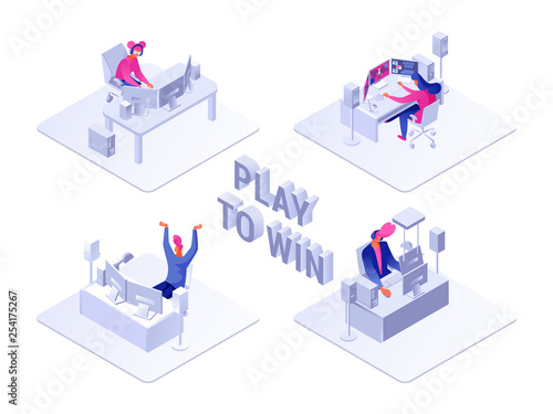 Play to win flat isometric illustration