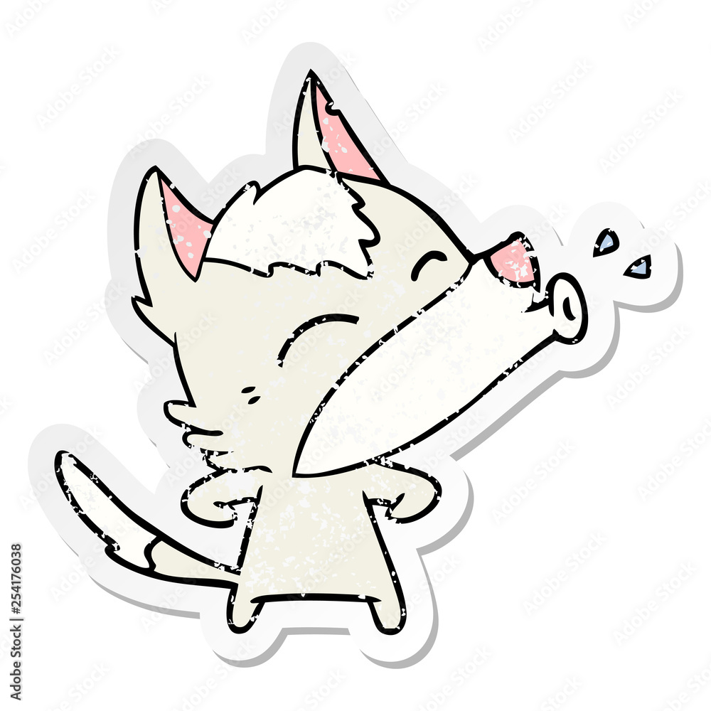 Fototapeta premium distressed sticker of a howling wolf cartoon
