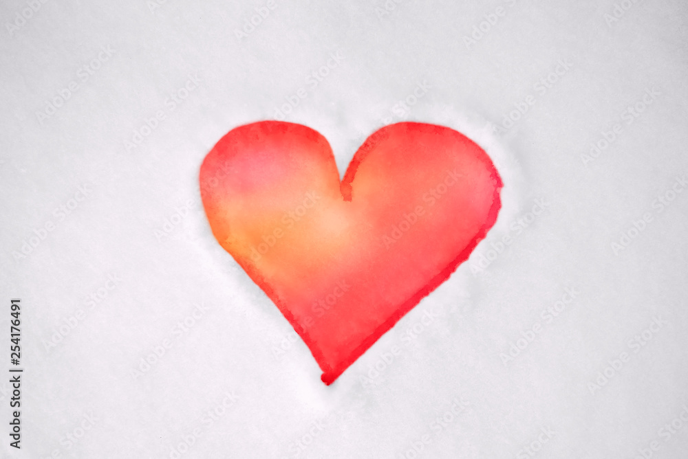 Red heart on white snow Red heart on white snow