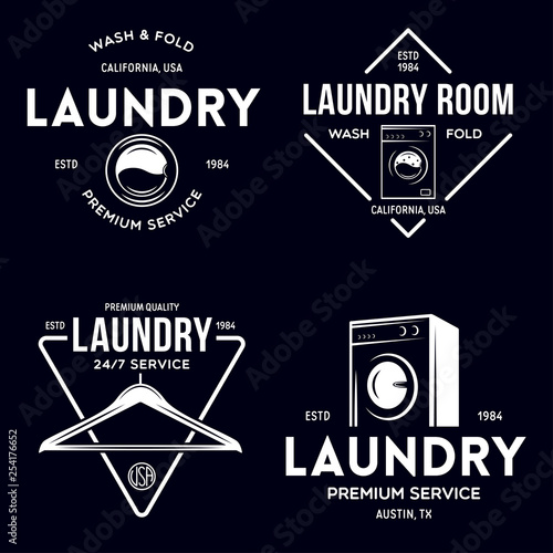 Set of labels or logos for laundry service. Vector emblems and design elements. Laundry logo and household wash templates and badges.