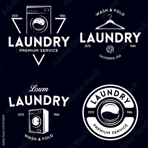Set of labels or logos for laundry service. Vector emblems and design elements. Laundry logo and household wash templates and badges.