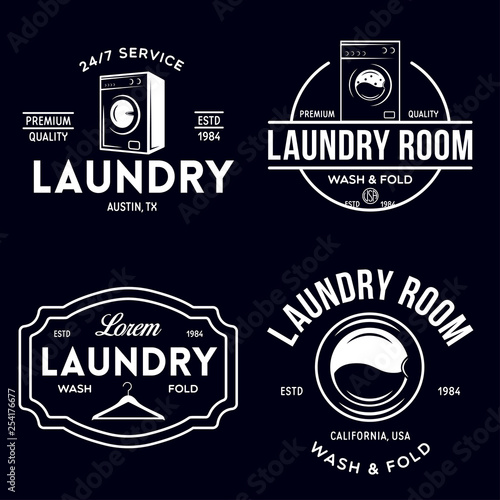 Set of labels or logos for laundry service. Vector emblems and design elements. Laundry logo and household wash templates and badges.