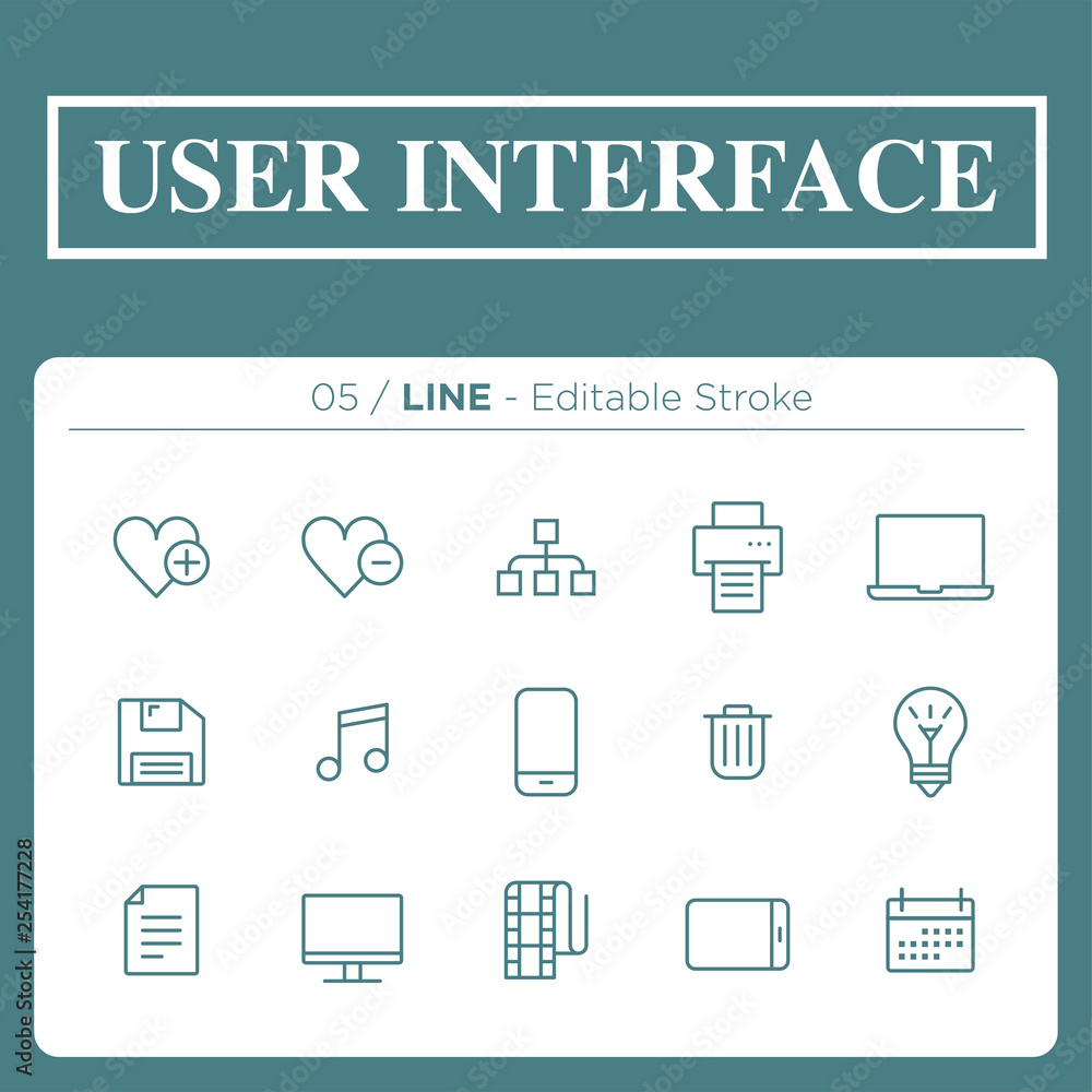 set of user interface icons in line set of user interface icons in line