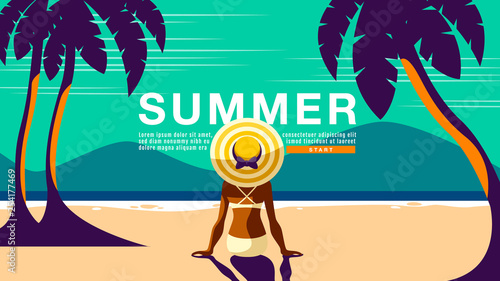 Summer Holiday, Poster Design .Banner, sunshine , tropical, vacation, Vector Illustration.