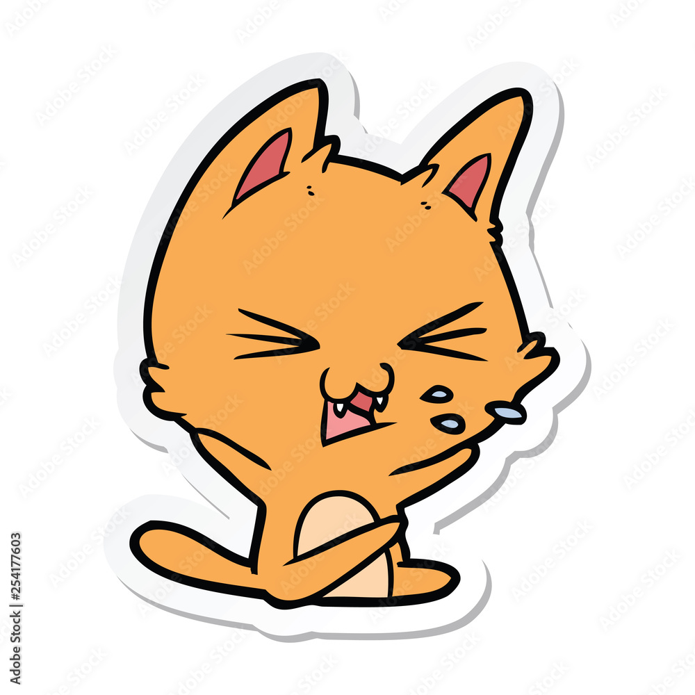 sticker of a cartoon cat hissing sticker of a cartoon cat hissing