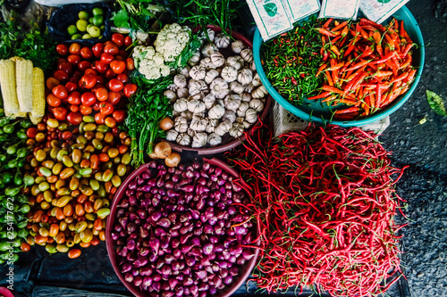 Colorful street food market in Indonesia