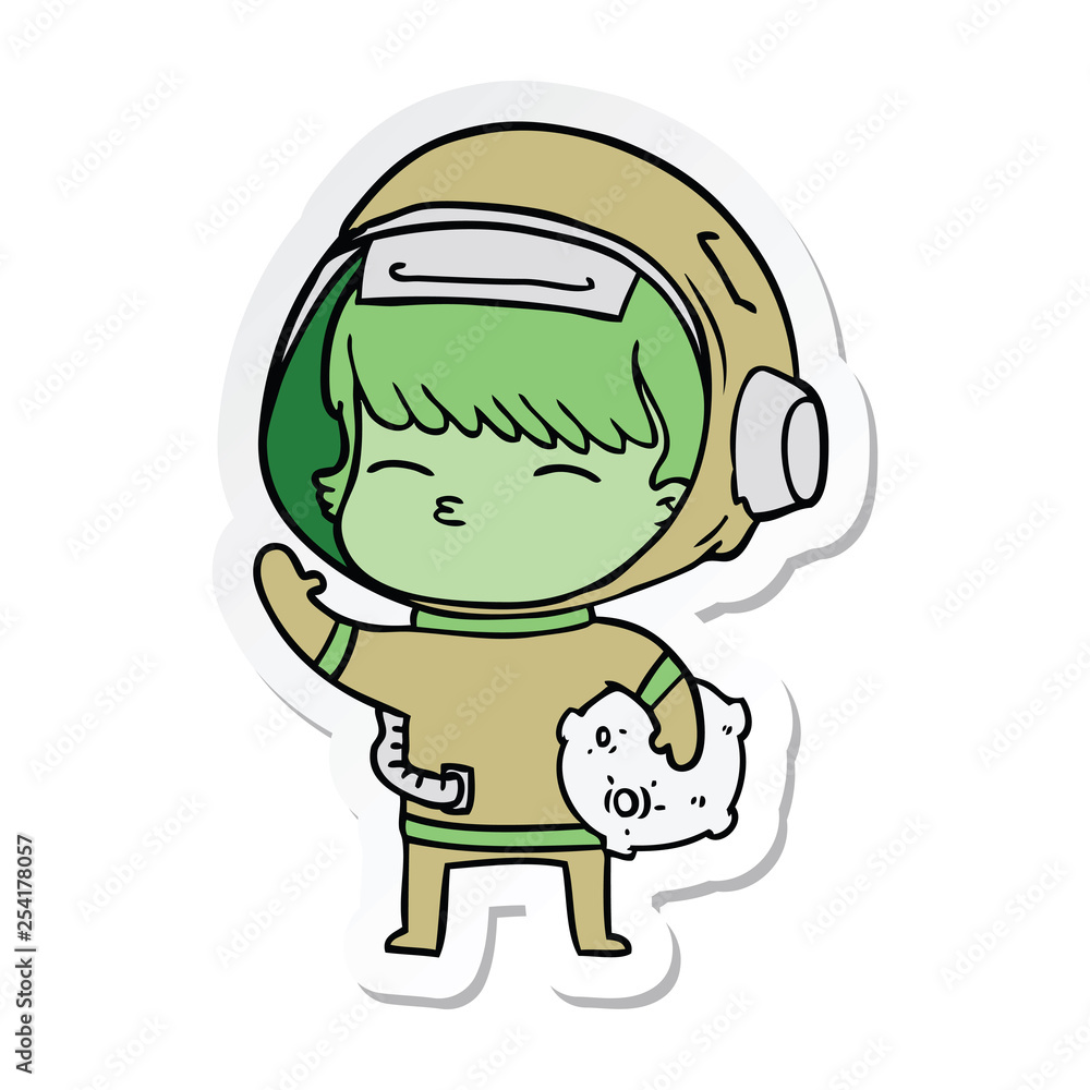 sticker of a cartoon curious astronaut carrying space rock sticker of a cartoon curious astronaut carrying space rock