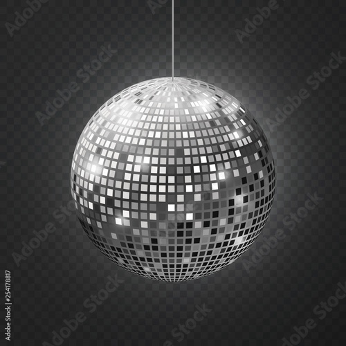Mirror disco ball. Soffit reflection ball mirrored disco party silver glitter equipment retro rays shining mirrorball