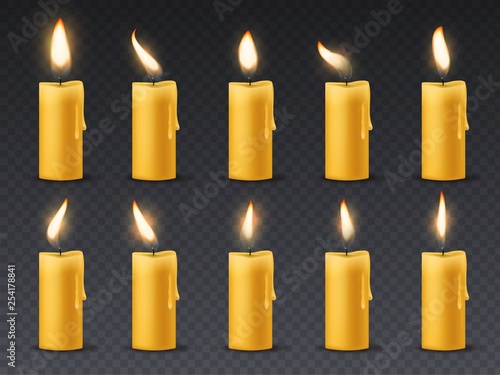 Candle flame animation. Animated candlelight romantic holiday wax burning candles close up warm fire dinner isolated