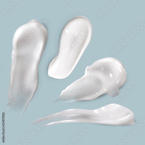 Cream smears. Realistic cosmetic white creamy drop skincare product lotion thick smooth smear isolated vector texture