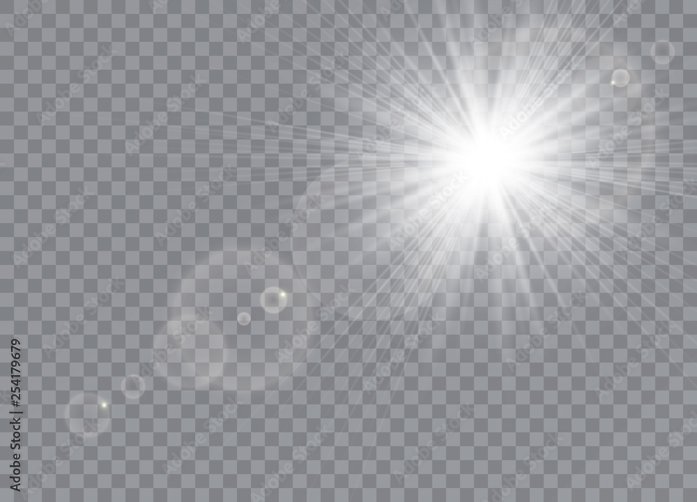 Transparent Vector Light Effect Light flare special effect with rays of light. Glow transparent vector ...