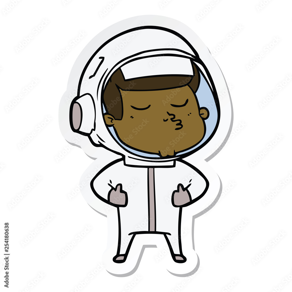 sticker of a cartoon confident astronaut