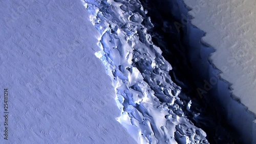 Sunrise night to day animation on rift in Antarctica Larsen C Ice Shelf. Contains public domain image by Nasa photo