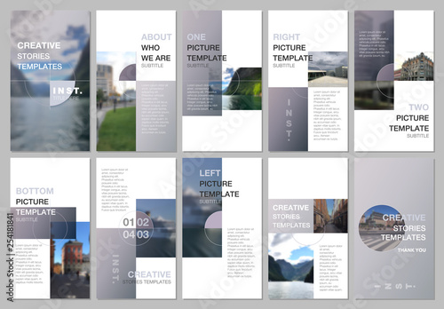 Creative social networks stories design, vertical banner or flyer templates with colorful gray gradient backgrounds. Covers design templates for flyer, leaflet, brochure, presentation, advertising.