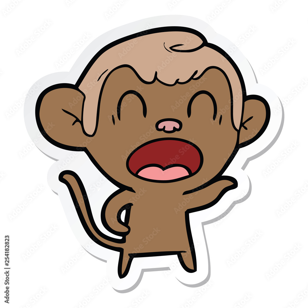 sticker of a shouting cartoon monkey pointing