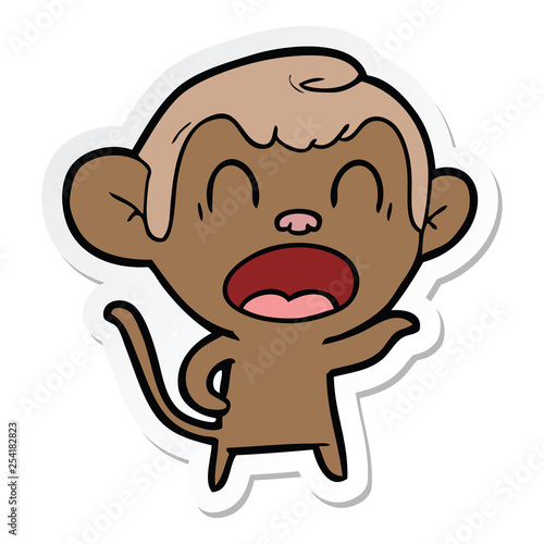 sticker of a shouting cartoon monkey pointing
