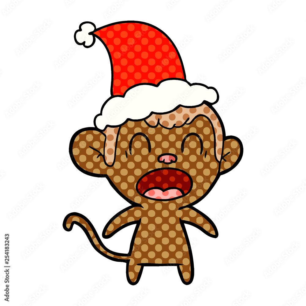 shouting comic book style illustration of a monkey wearing santa hat shouting comic book style illustration of a monkey wearing santa hat